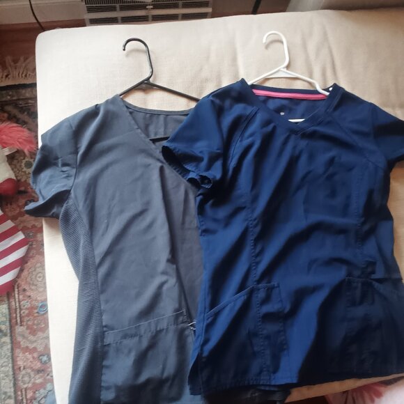 2 Scrub tops women's small navy blue and gray - Picture 5 of 6